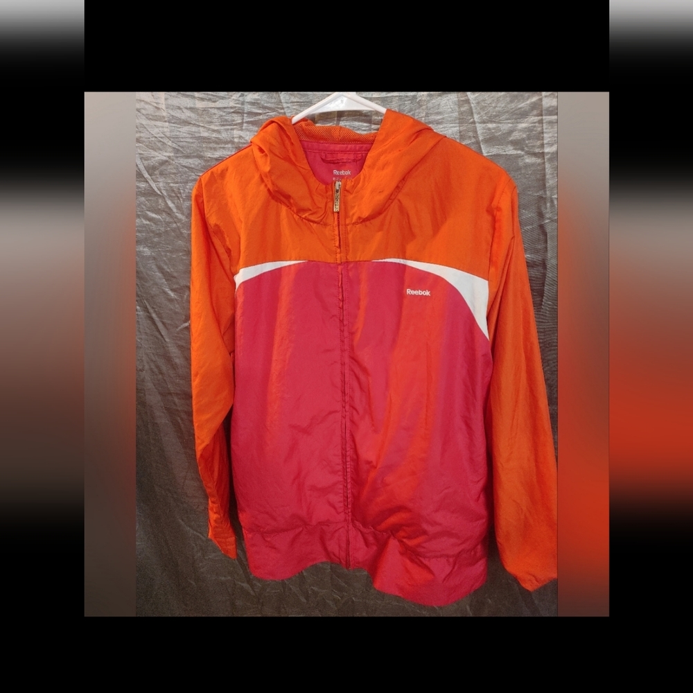 Reebok Orange and Pink Colorblock Hooded Jacket